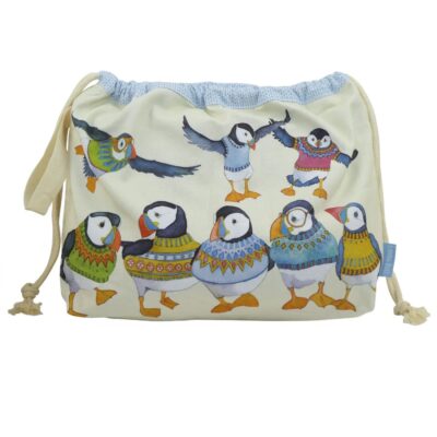 Woolly Puffins - Drawstring Project Bag - Emma Ball